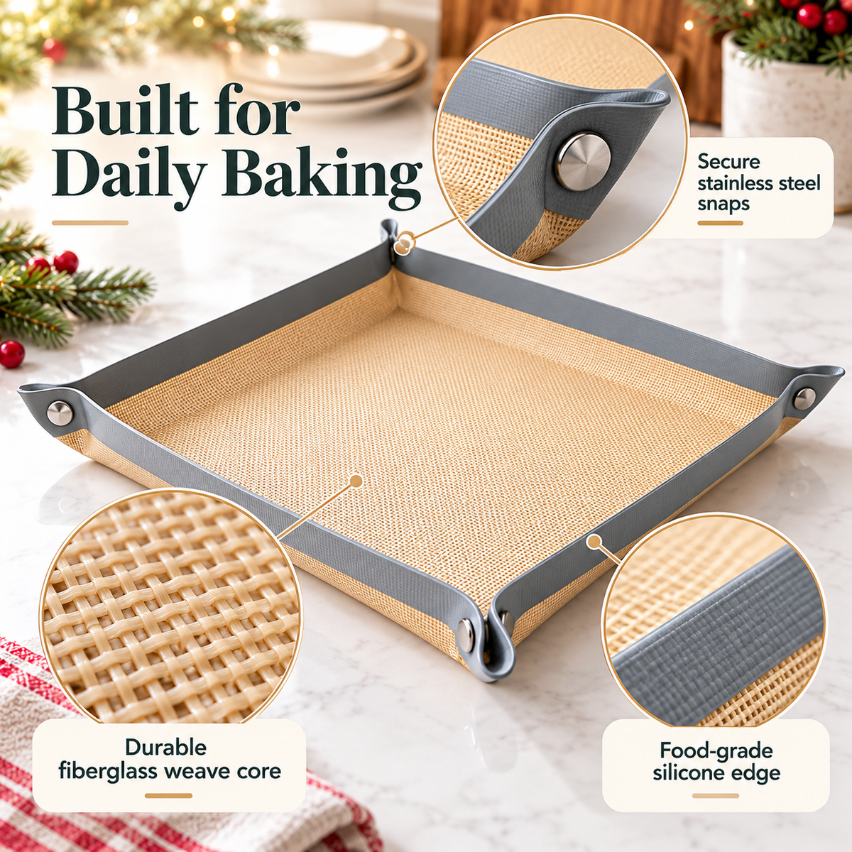 Snap-Lock Silicone Baking Mat – 2-in-1 Nonstick Oven Liner & Raised-Edge Roasting Mat