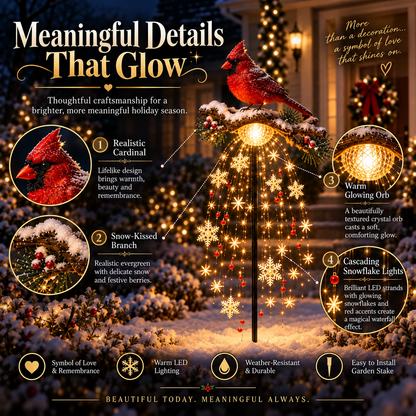 Hot sales🔥Cardinal Memory Fountain Light – Lighted Christmas Remembrance Garden Stake with Cascading Snowflakes