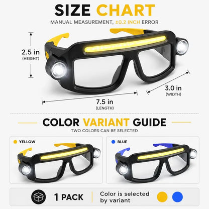 🔥Hands-Free LED Work Glasses with Wide Front Beam, Side Lights & Over-Glasses Fit
