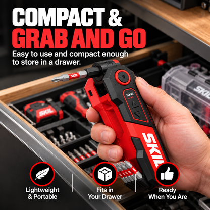 SKIL PWR CORE GO Folding Electric Hex Key – 3-Position Cordless Screwdriver with Dual LED Work Lights & USB-C Charging