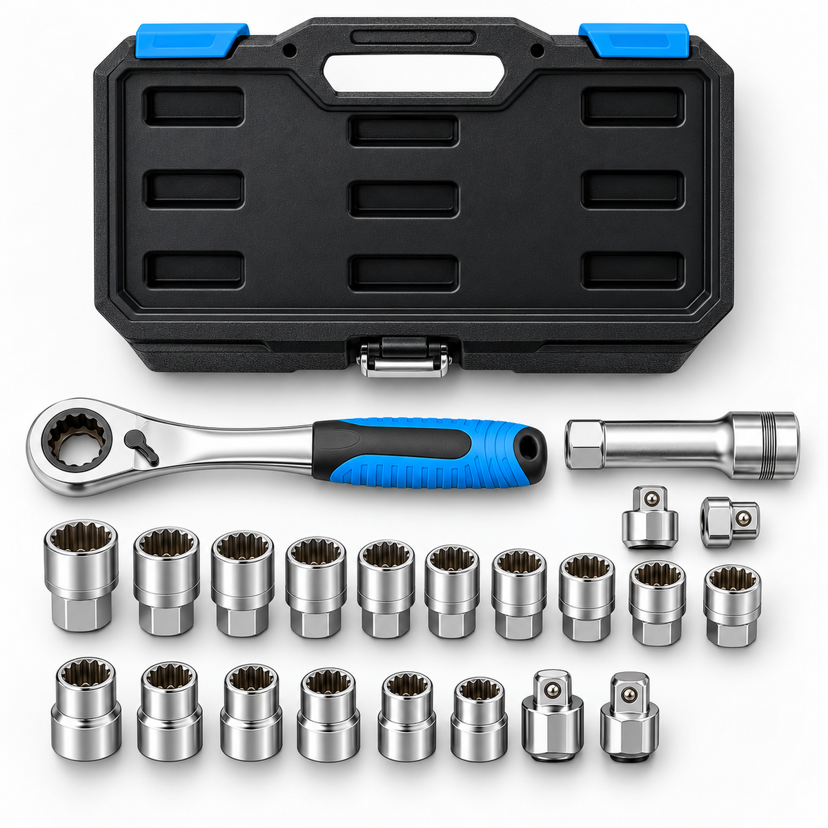 Universal Pass-Thru Socket & Ratchet Set – 16-Piece, 42 Fastener Sizes, SAE/Metric/TORX/Spline