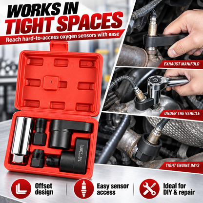 Hot sales🔥5-Piece O2 Sensor Socket & Thread Chaser Set – 22mm / 7/8", 3/8" & 1/2" Drive Oxygen Sensor Removal Tool Kit