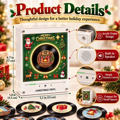 🎅Christmas Vinyl Fridge Music Player – Magnetic Holiday Speaker with 9 Song Discs