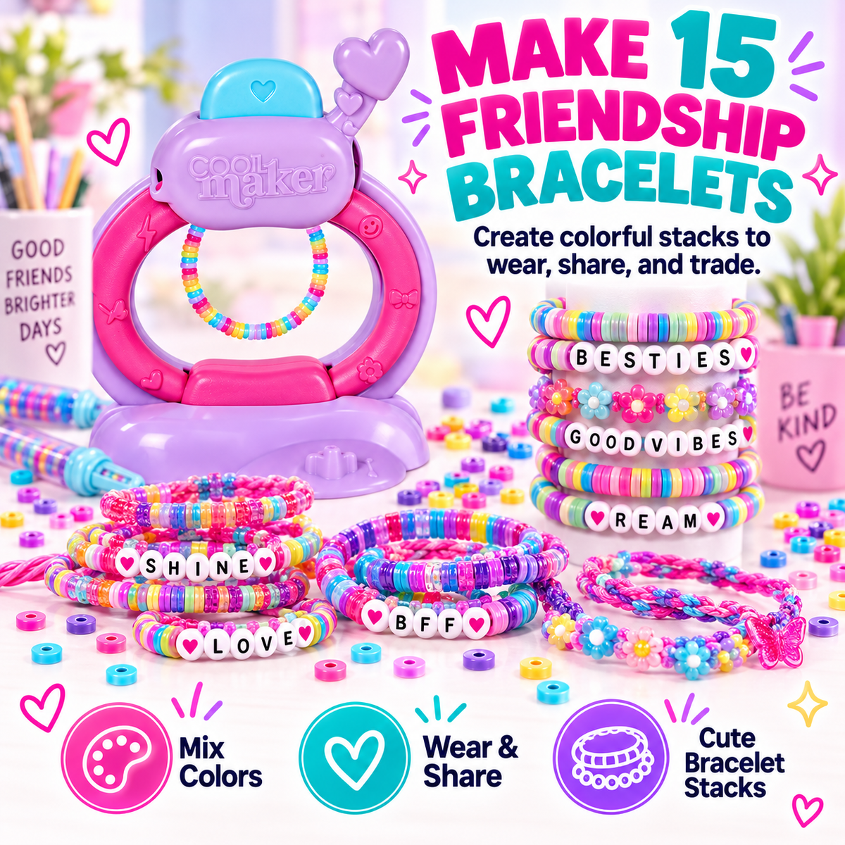 Cool Maker Stack’d Heishi Bracelet Studio – 1230-Bead Friendship Bracelet Maker Kit