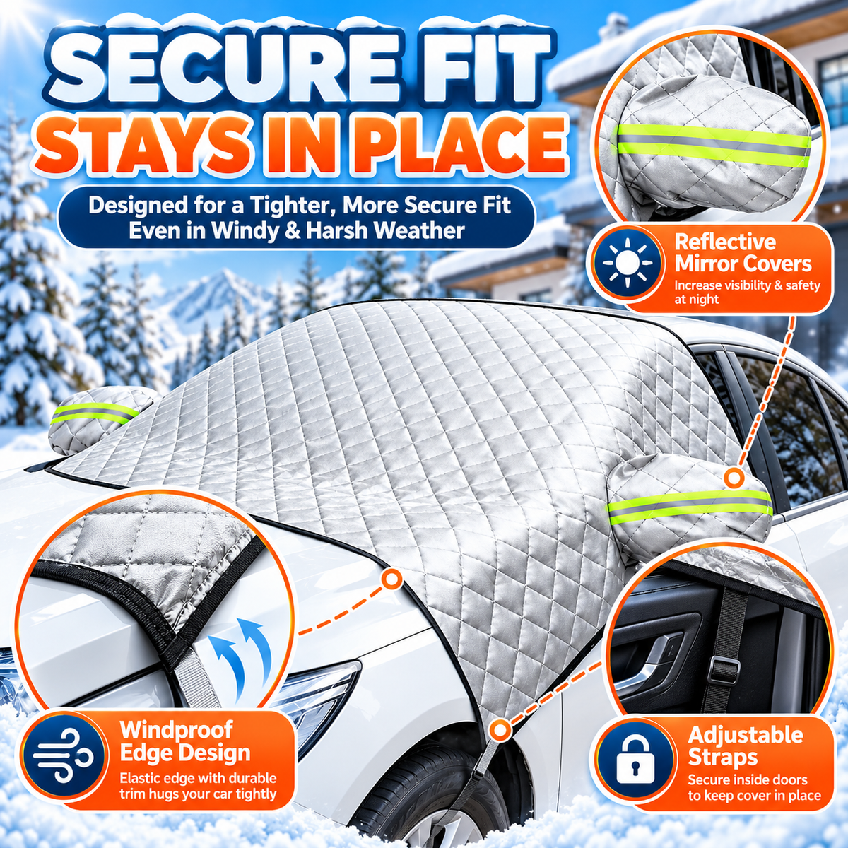 4-Layer Car Windshield Snow Cover – 63" × 46" Waterproof Frost & Ice Protector with Side Mirror Covers