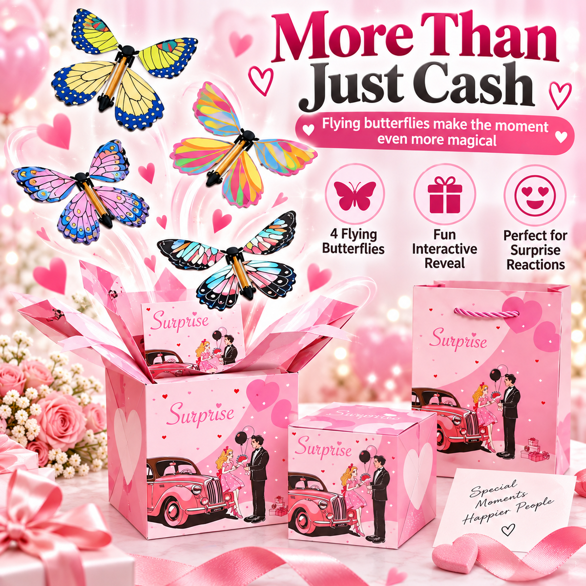 20-Layer Surprise Explosion Gift Box – Pop-Up Cash Gift Box with 4 Flying Butterflies for Birthdays, Anniversaries & Celebrations