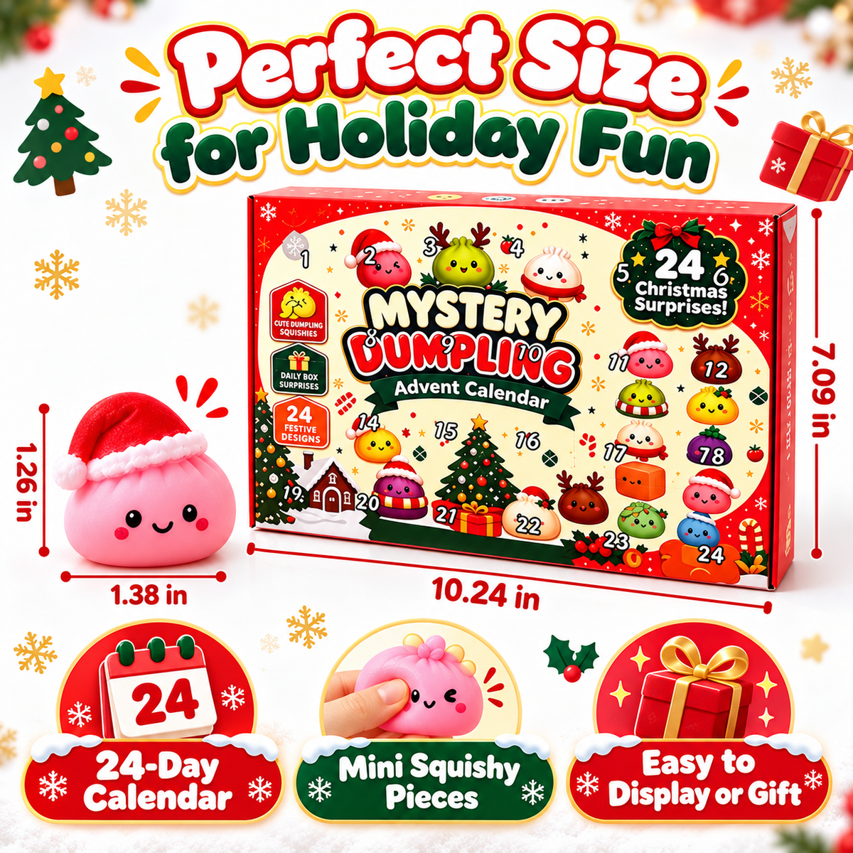 24-Day Christmas Mini Squishies Advent Calendar – Mystery Dumpling Squeeze Toys Holiday Countdown Gift