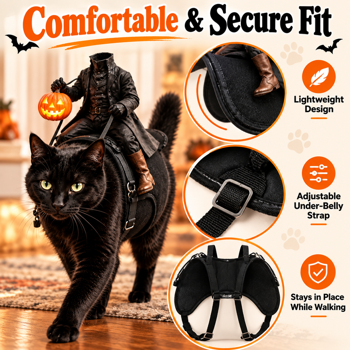 LED Headless Rider Pet Costume – Halloween Saddle Costume for Cats & Small Dogs