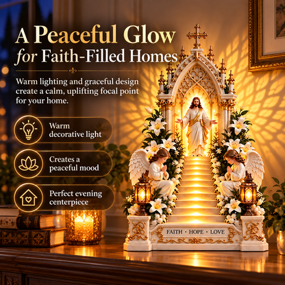 Jesus Stairway Angel Wing Projection Light – Faith Hope Love Illuminated Christian Tabletop Decor