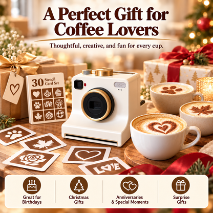 Rechargeable Coffee Art Printer – 30-Design Latte Stencil Maker for Cappuccino, Matcha & Hot Chocolate
