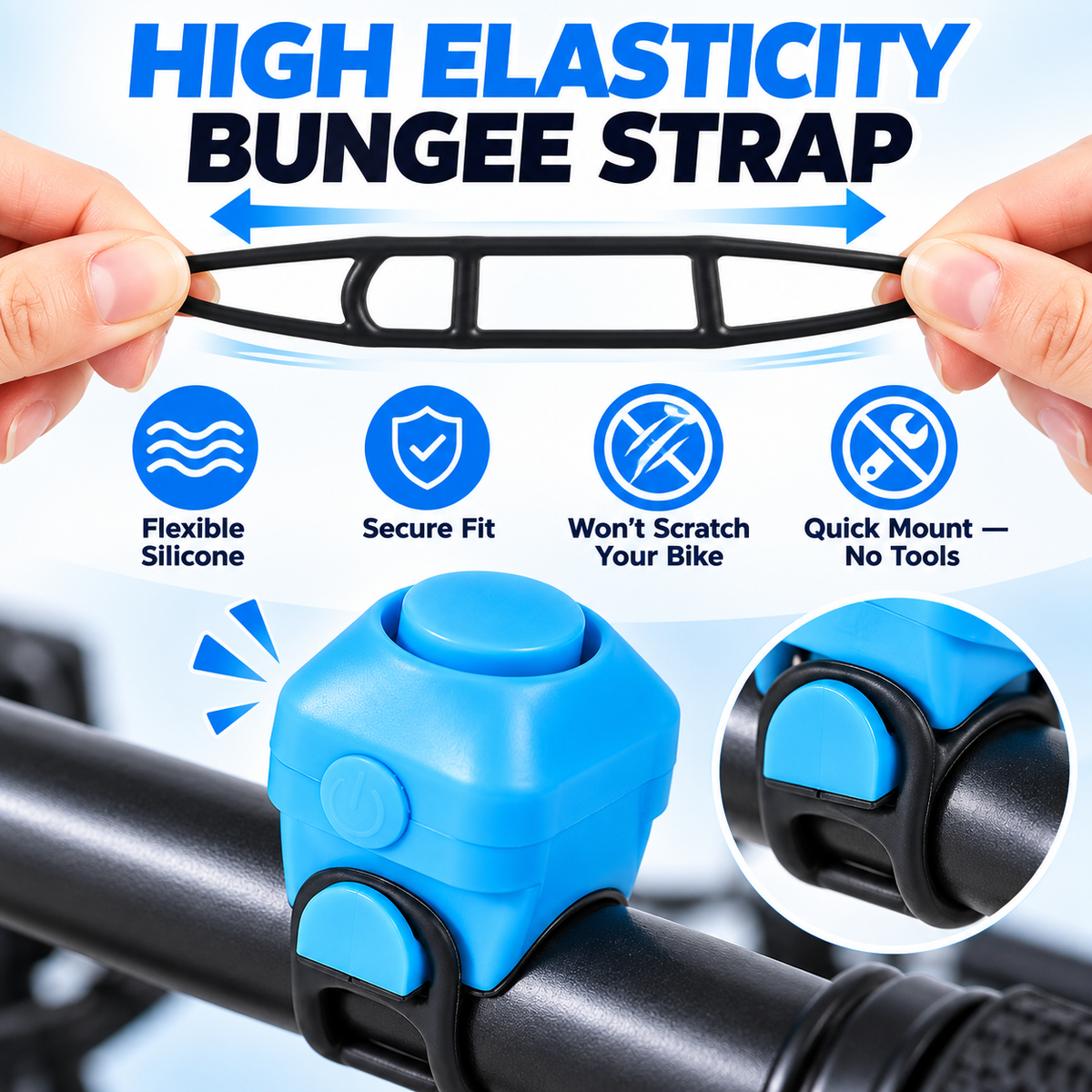 130dB Electronic Bike Horn – 5-Tone IPX5 Rainproof Bicycle Bell with Quick Silicone Mount