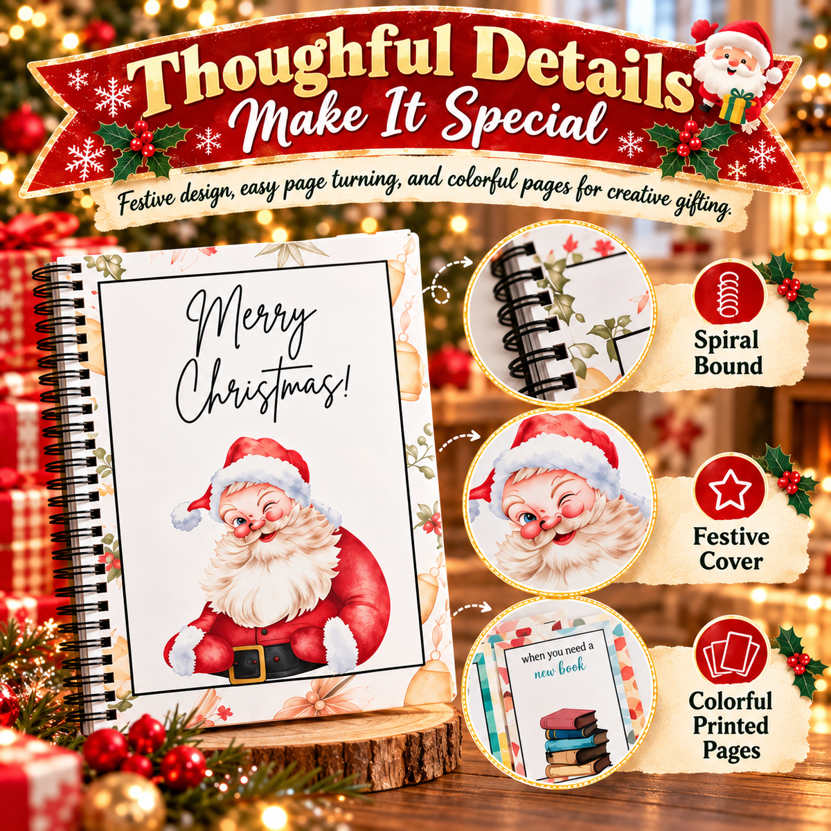 Christmas Gift Card Book – Spiral-Bound Personalized “Open When” Holiday Booklet for Gift Cards, Cash & Notes