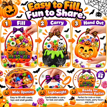 24-Pack Halloween Trick or Treat Goodie Bags – 6 Assorted Pumpkin, Witch, Skeleton & Black Cat Designs