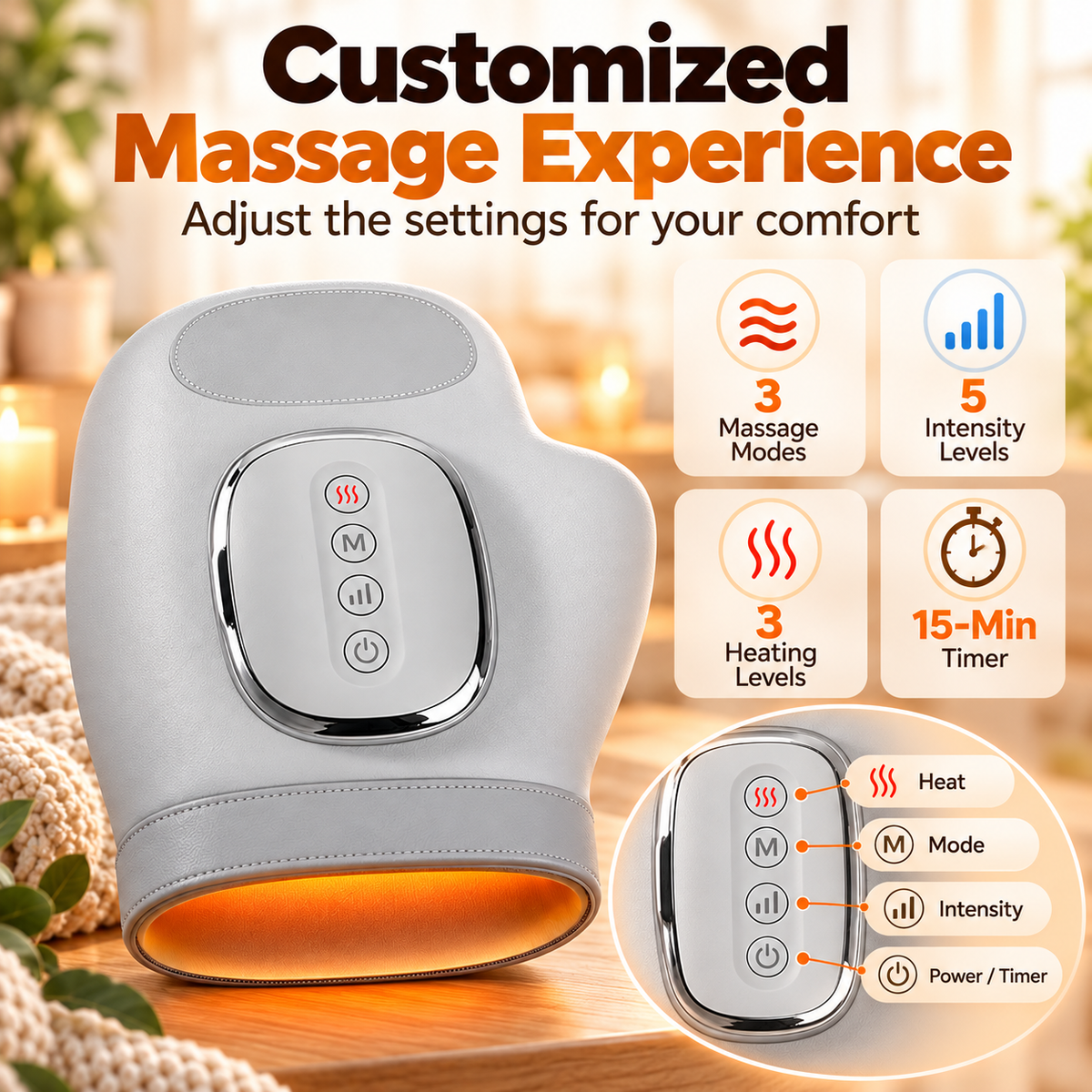 Rechargeable Hand Massager with Heat & Compression – Cordless Finger, Palm & Wrist Massager, Thoughtful Gift for Mom