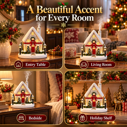 Christmas House Aroma Diffuser – Light-Up Holiday Humidifier with Chimney Mist & Warm Window Glow