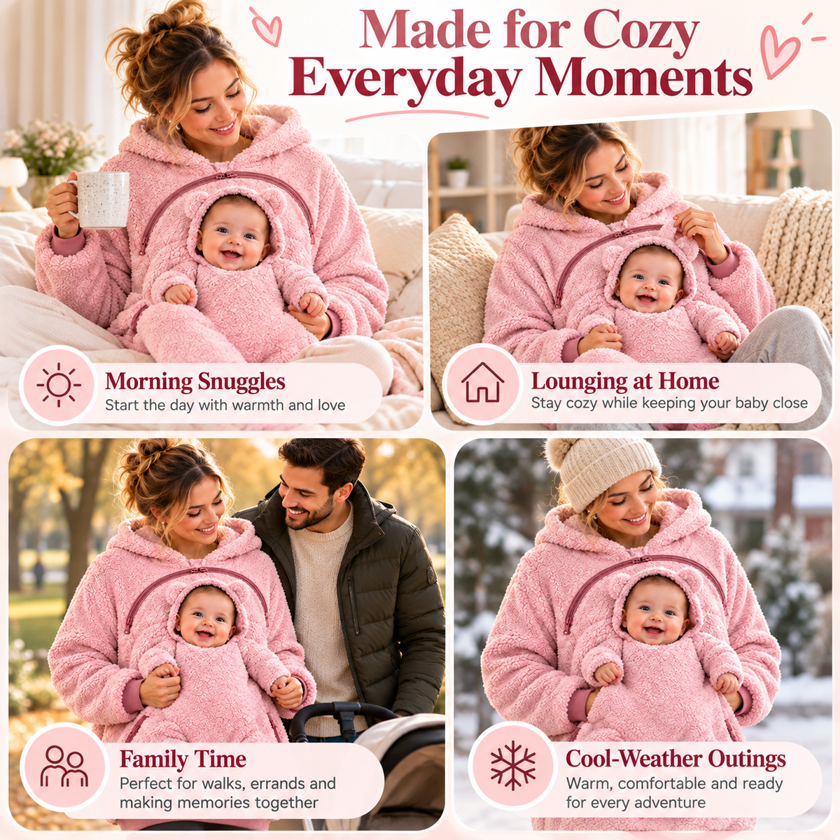 Baby Fleece Hoodie with Built-In Baby Seat – Cozy Babywearing Pullover for Moms & Dads