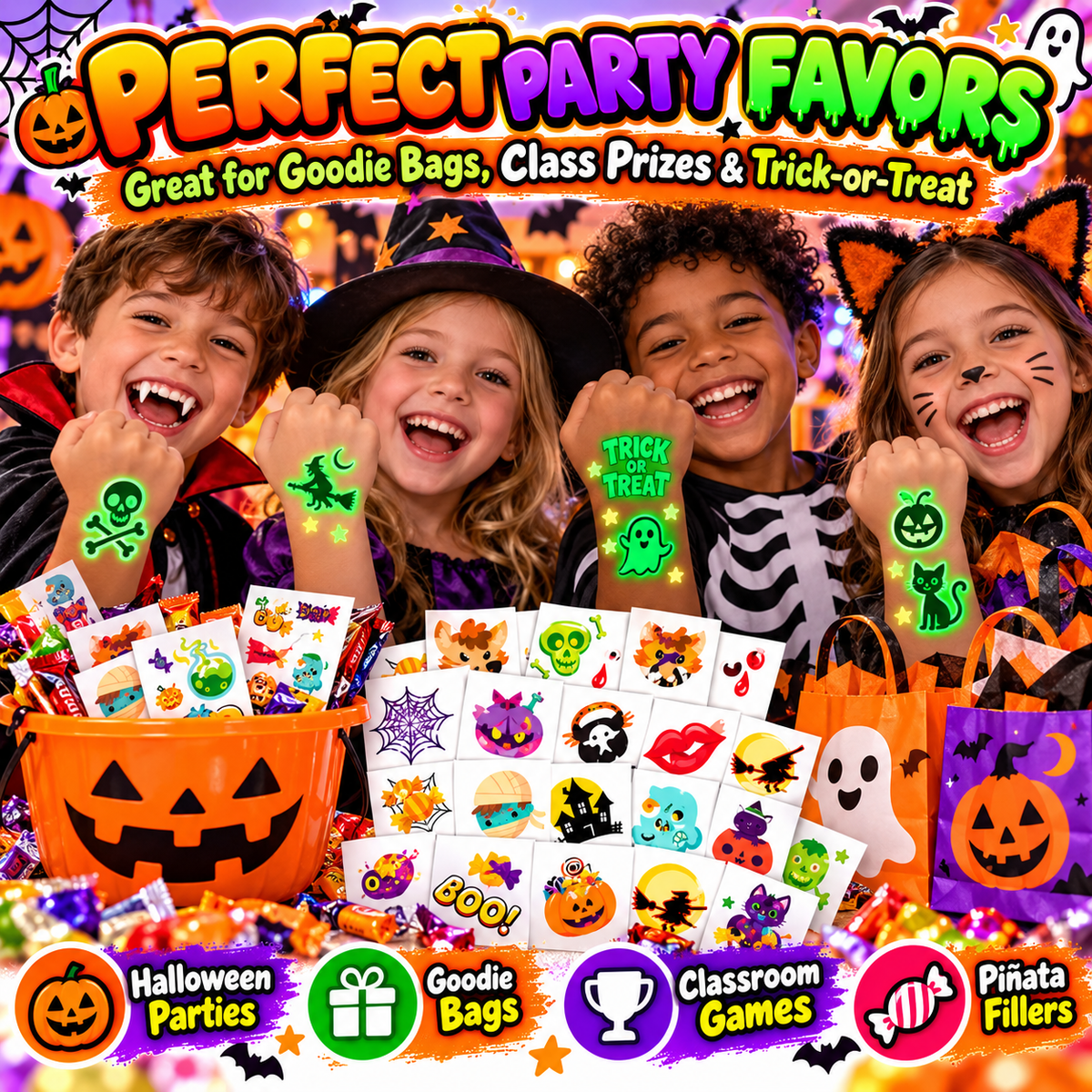 Glow-in-the-Dark Halloween Temporary Tattoos for Kids