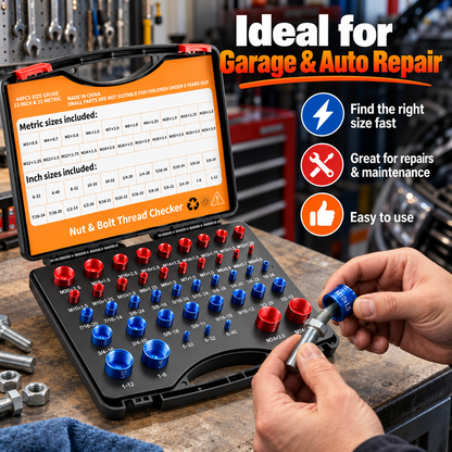26/44-Piece Nut & Bolt Thread Checker Set – Metric & SAE Thread Gauge with Portable Carrying Case