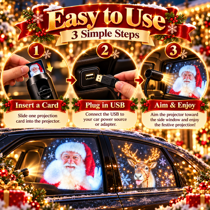 20-Pattern Christmas Car Window Projector – USB Powered Holiday Light with 360° Flexible Neck