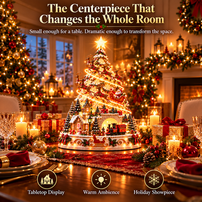 🏆 60,000+ Sold - 🎄Santa Express Christmas Village Lightscape Tree – 3D Lighted Village Centerpiece with Room-Filling Projection