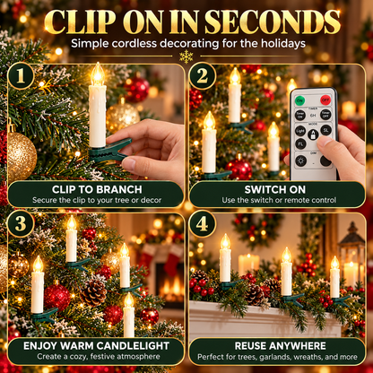 10-Pack Flameless Christmas Candle Clip Lights – Remote-Controlled Dimmable LED Tree Candles with Timer & Flickering Mode