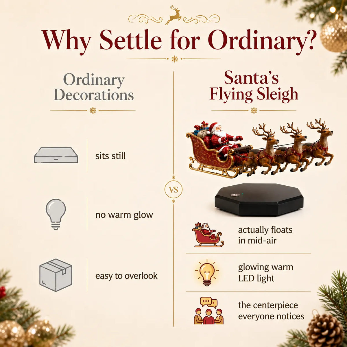 🎅Christmas Sale 50% OFF — Santa’s Flying Sleigh | Magical Floating Santa Claus Christmas Decoration With LED Light🎄