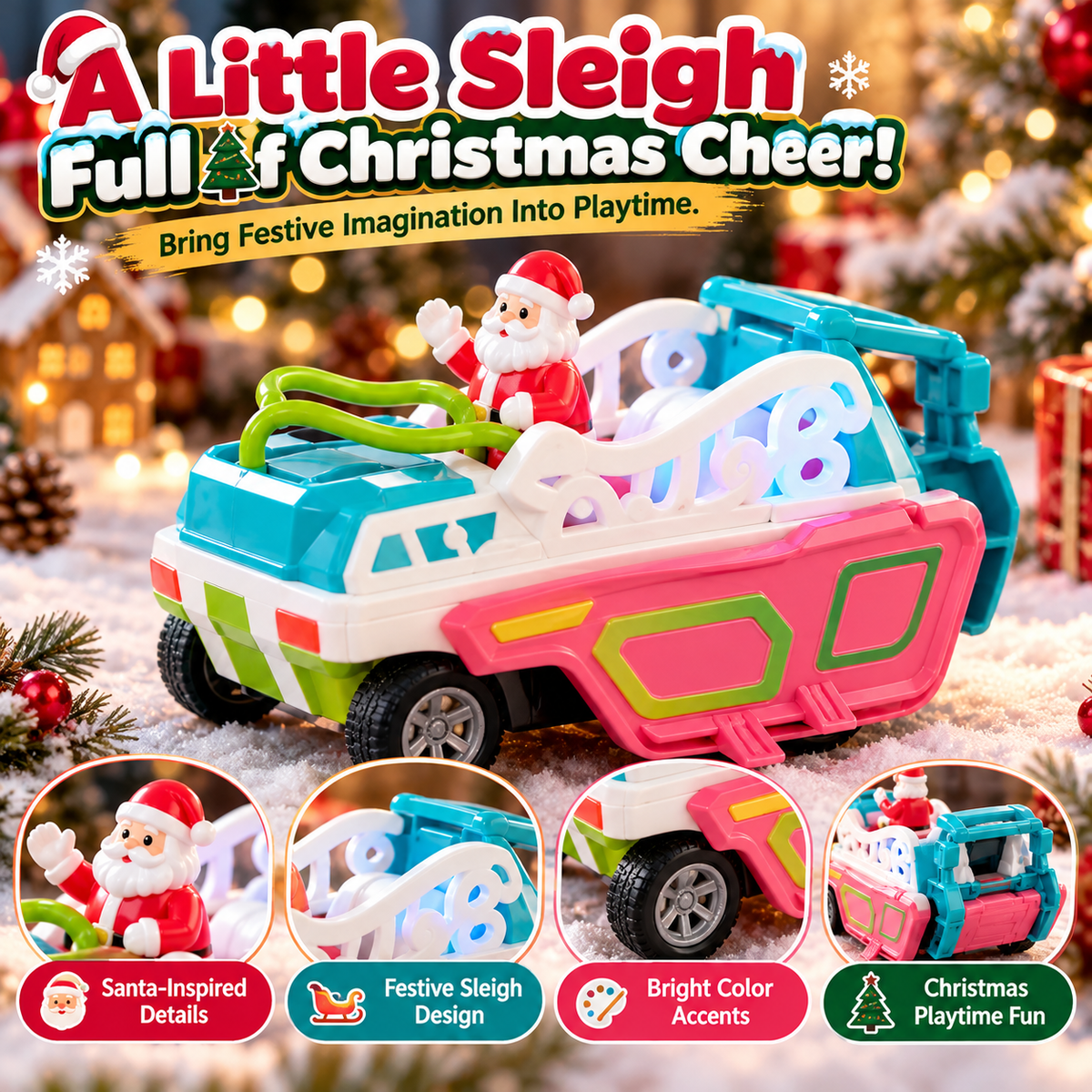 🔥Last day 50% OFF-2-in-1 Transforming Christmas Unicorn & Santa Sleigh – Magical Vehicle Transformation Toy & Holiday Gift 🎁