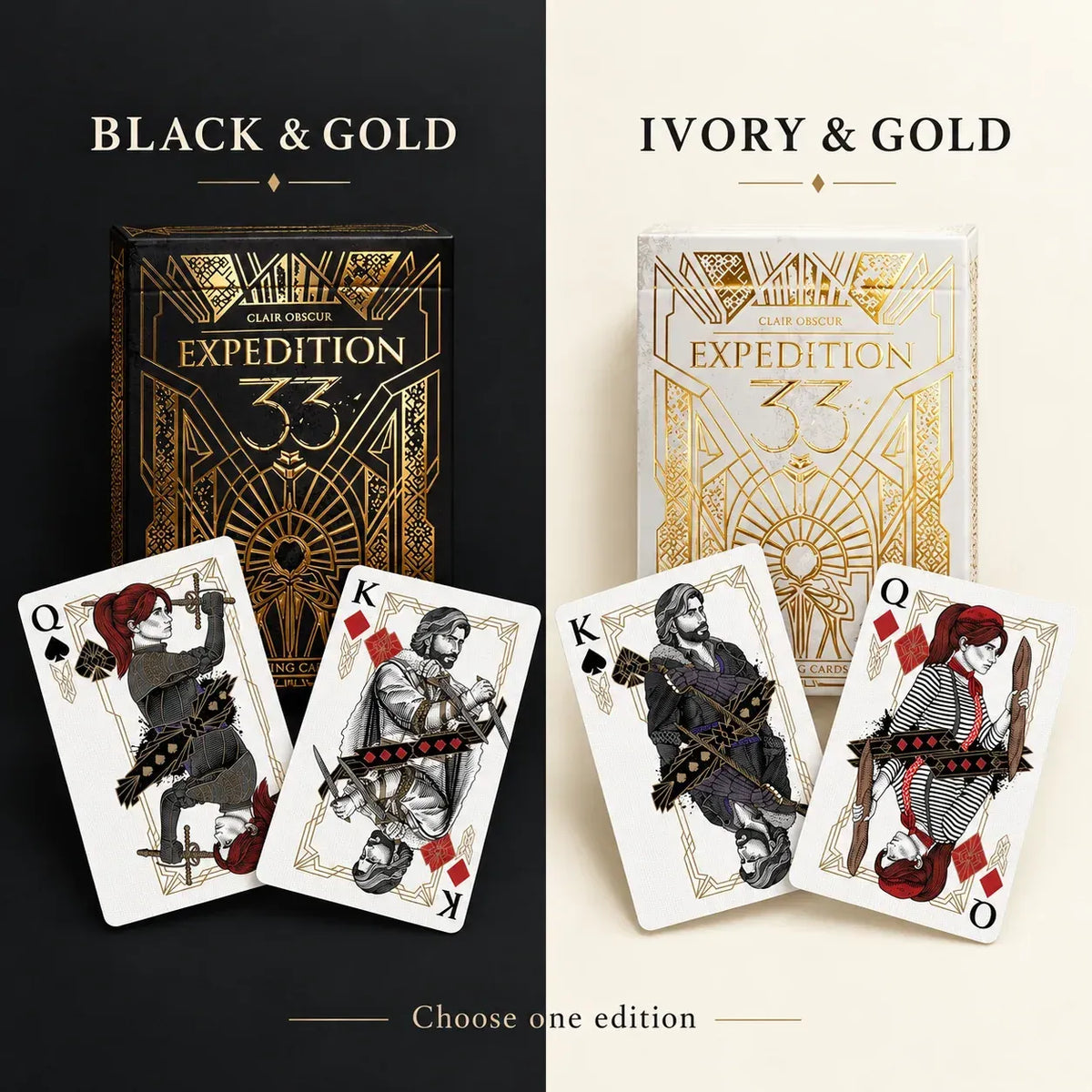 🃏 Gold-Foil Art Deco Playing Cards | Black & Ivory Editions