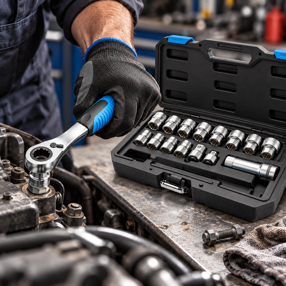 Universal Pass-Thru Socket & Ratchet Set – 16-Piece, 42 Fastener Sizes, SAE/Metric/TORX/Spline