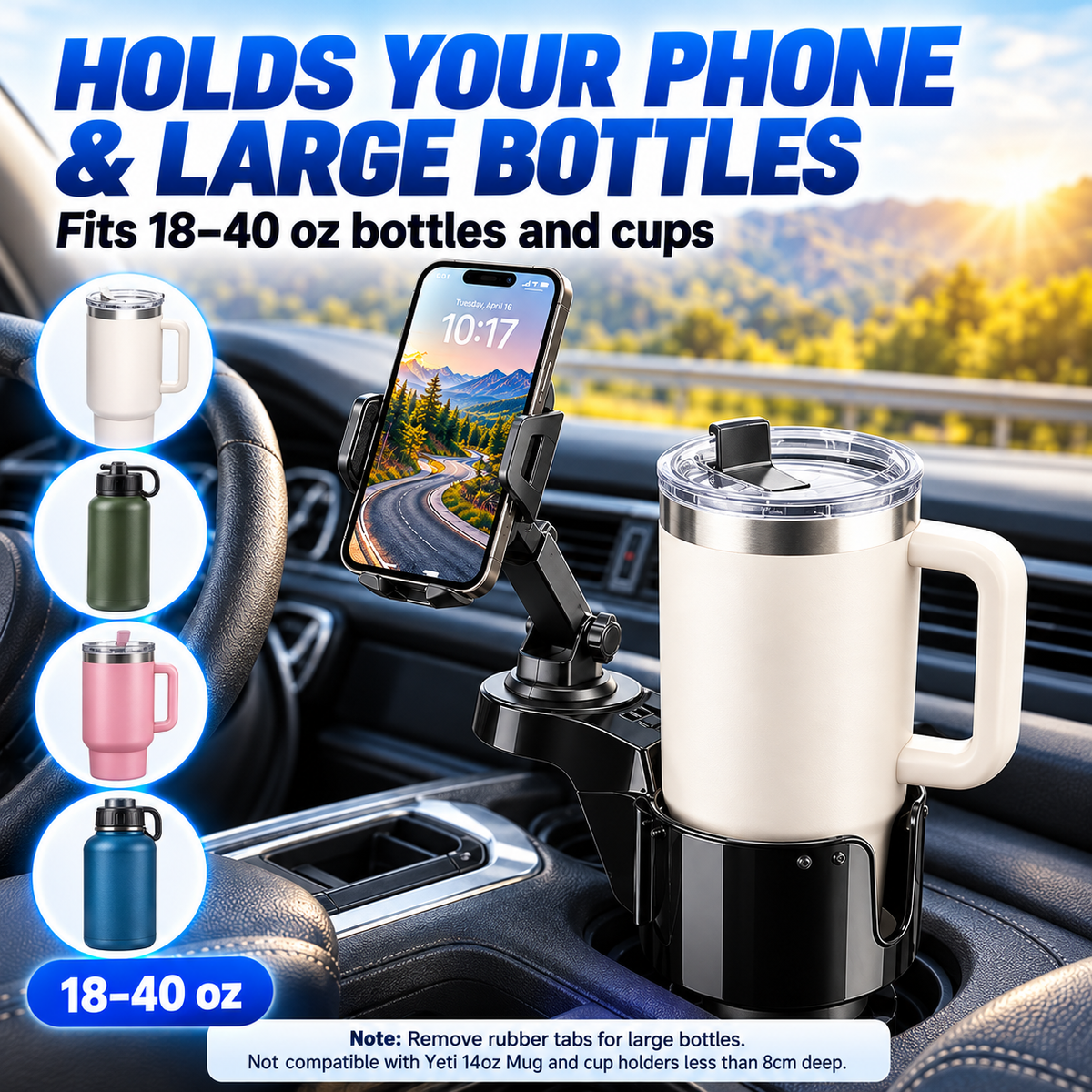 2-in-1 Car Cup Holder Phone Mount – 360° Adjustable Phone Stand & Drink Holder