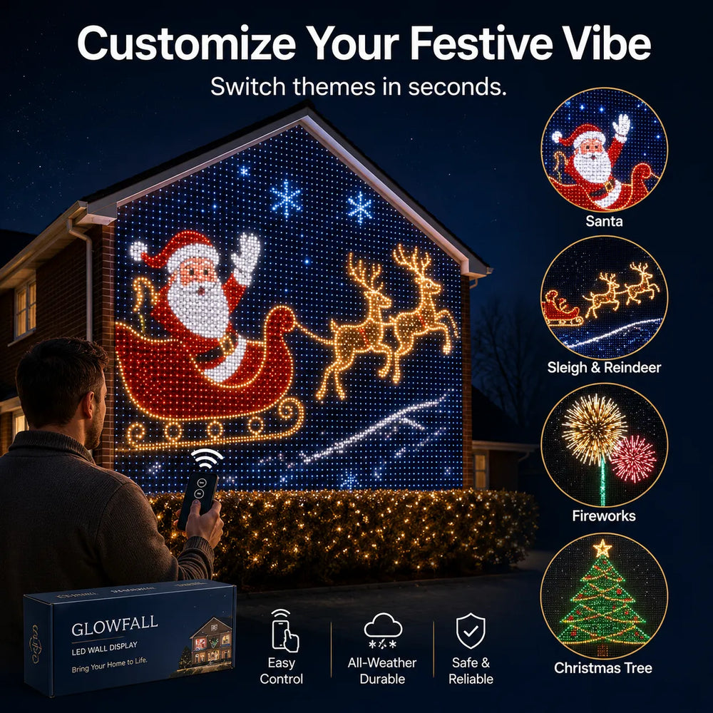 Christmas LED wall light themes including Santa reindeer fireworks and Christmas tree
