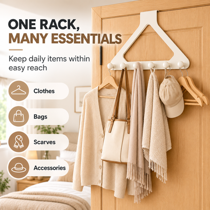 Over-the-Door Triangle Hook Rack – No-Drill 6-Hook Organizer for Clothes, Towels & Bags
