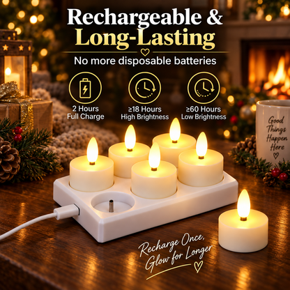 Hot sales🔥Rechargeable Flameless Tea Lights Candle  – Charging Station, Remote Control, Timer & Flickering LED Candles