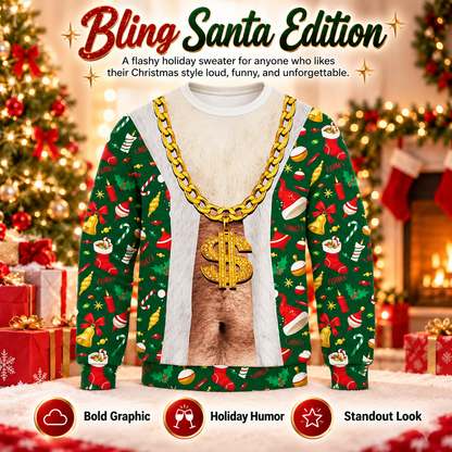 Funny 3D Christmas Illusion Sweater – Ugly Holiday Party Pullover, Festive Novelty Gift for Men & Women