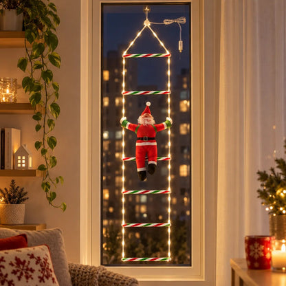 🎅✨ Climbing Santa LED Ladder Lights – USB Christmas Window & Wall Decoration with Remote🎄