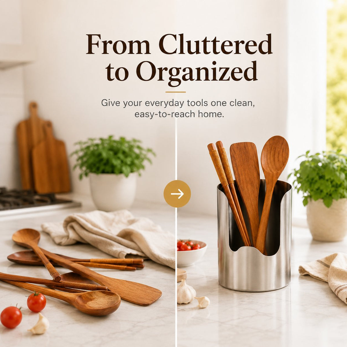 Stainless Steel Utensil Holder | Smart Kitchen Counter Organizer
