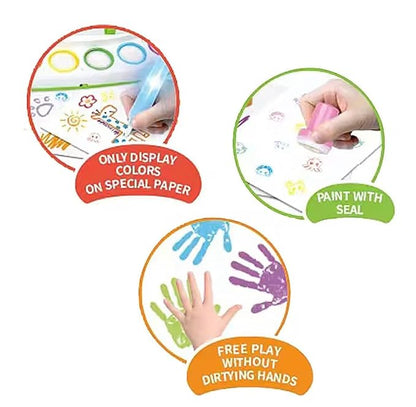 HAPPINESS WRAPPED IN CUTENESS Magic Water Coloring Drawing Set with Light-Up Brush | Reusable Paint Pad Art Kit for Kids | Creative Learning & DIY Painting Toy