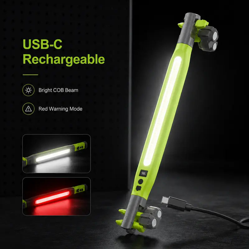 Rechargeable COB Work Light – Magnetic 360° Rotating LED Inspection Light with Hook, Clamp & USB-C Charging