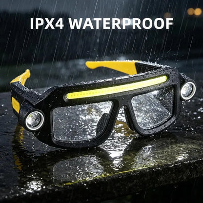 🔦JOYTUTUS Rechargeable LED Headlamp Glasses - Hand-Wave Sense, Type-C USB Charging, 5-Mode COB Lights, Dual Side Spotlights, IPX4 Waterresist