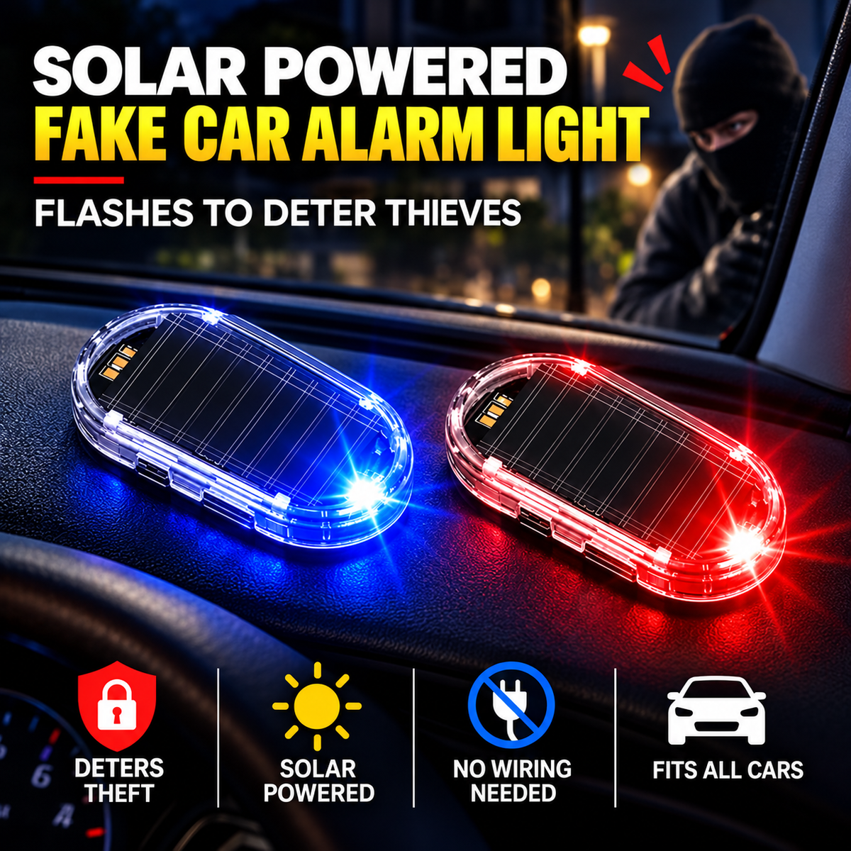 Hot sales🔥2-Pack Solar-Powered Simulated Car Alarm Lights