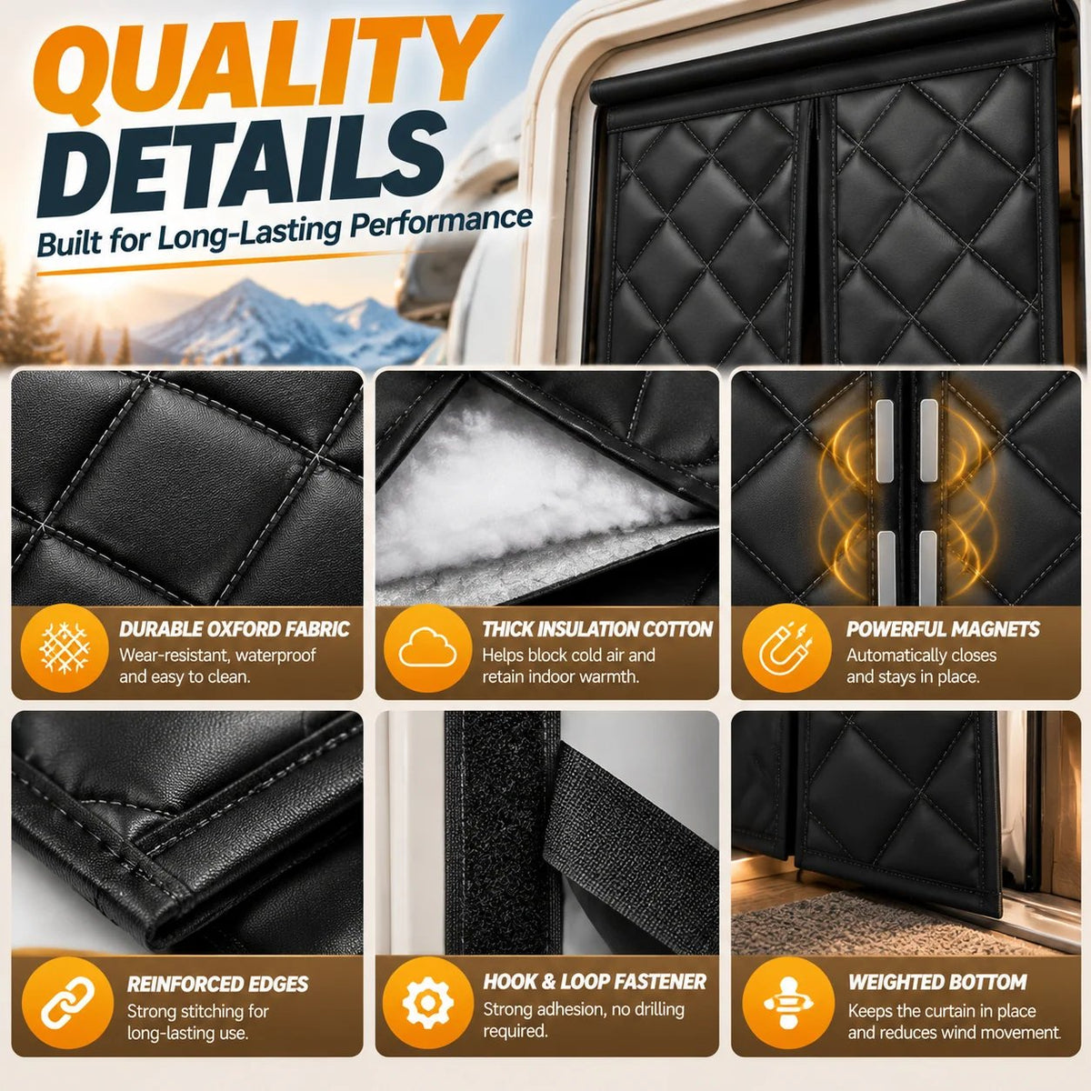 RV Insulated Door Cover, Magnetic Thermal Curtain, 33 x 80 in