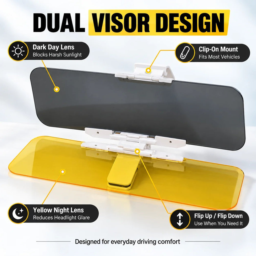 Dual lens design with dark and yellow visor panels