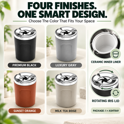 🚬Rotating-Lid Car Ashtray with Ceramic Liner – Cup Holder Design