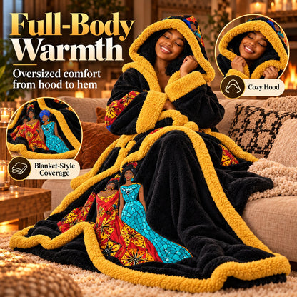 🔥 Heated Wearable Blanket Robe – Ultra-Soft Plush Hooded Bathrobe with Adjustable Heat