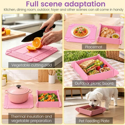 ✨ 3-in-1 Magnetic Silicone Trivet, Cutting Board & Foldable Serving Tray