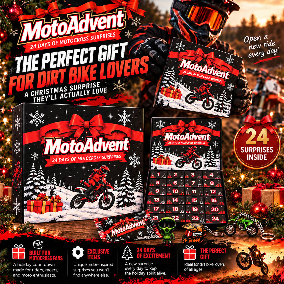 🔥Last Day 50% OFF-Motocross Lover Advent Calendar | 24 Days of Rider Themed Gifts, No Candy Fillers