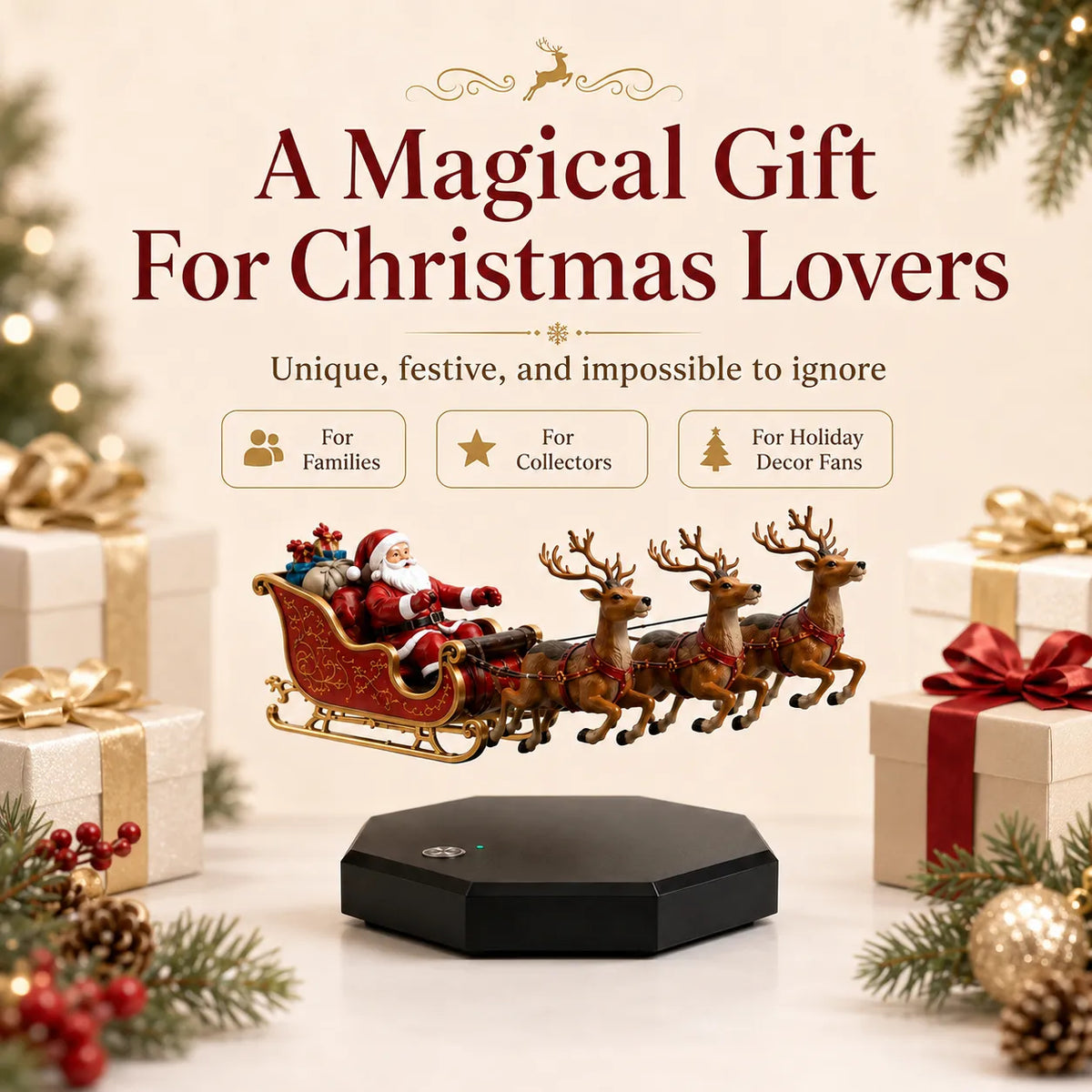 🎅Christmas Sale 50% OFF — Santa’s Flying Sleigh | Magical Floating Santa Claus Christmas Decoration With LED Light🎄