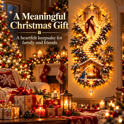 Lighted Nativity Stairway Wall Decor – Steady Glow & Flowing Light Display