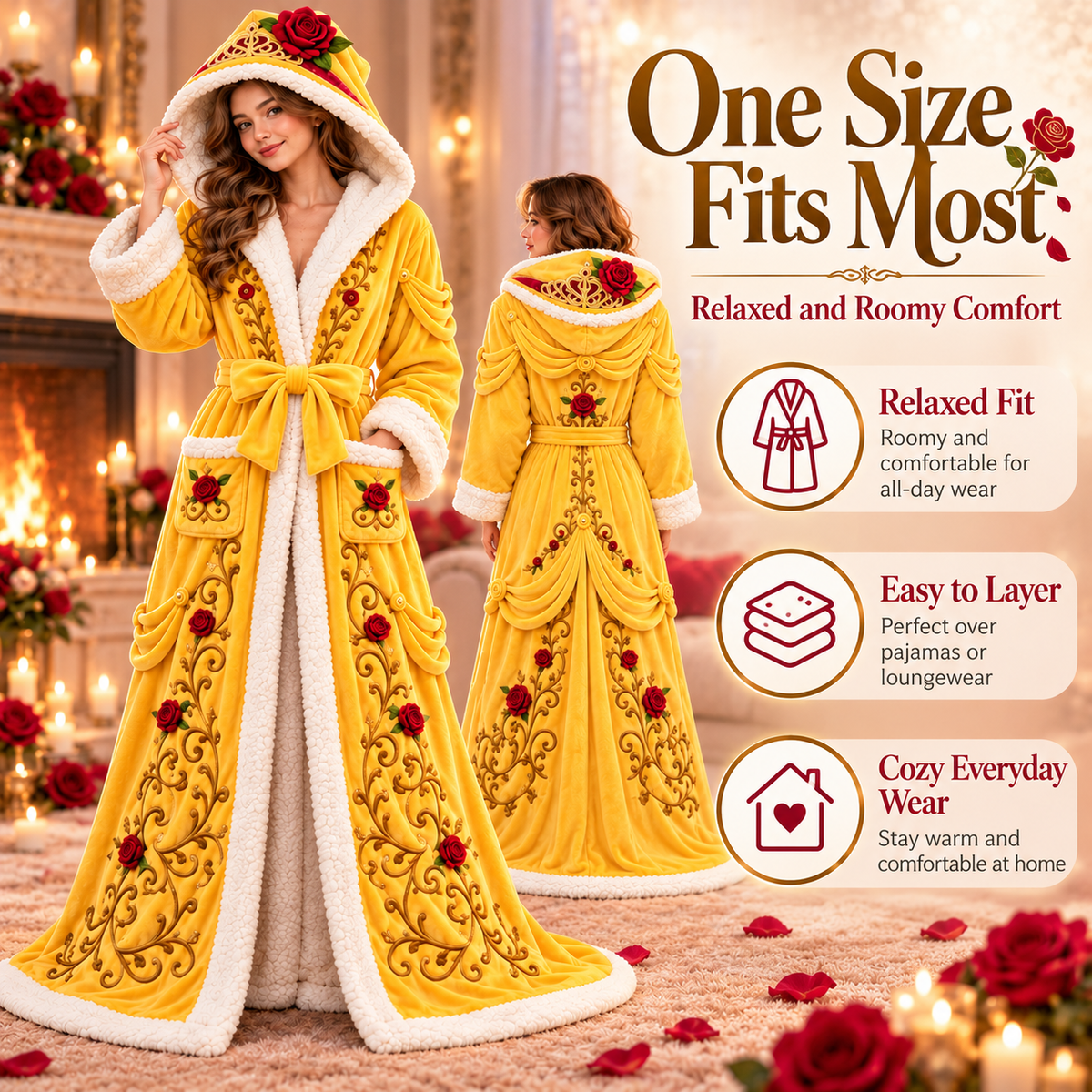 Women's USB Heated Princess Robe – One-Size Plush Hooded Bathrobe with Adjustable Heat, Machine Washable