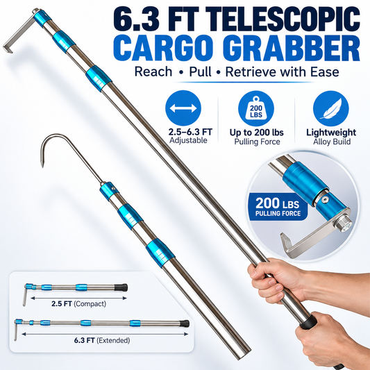 6.3 Ft Telescopic Cargo Grabber & Retriever – Adjustable Dual-Hook Pulling Tool for Pickup Trucks, Boats & Garages